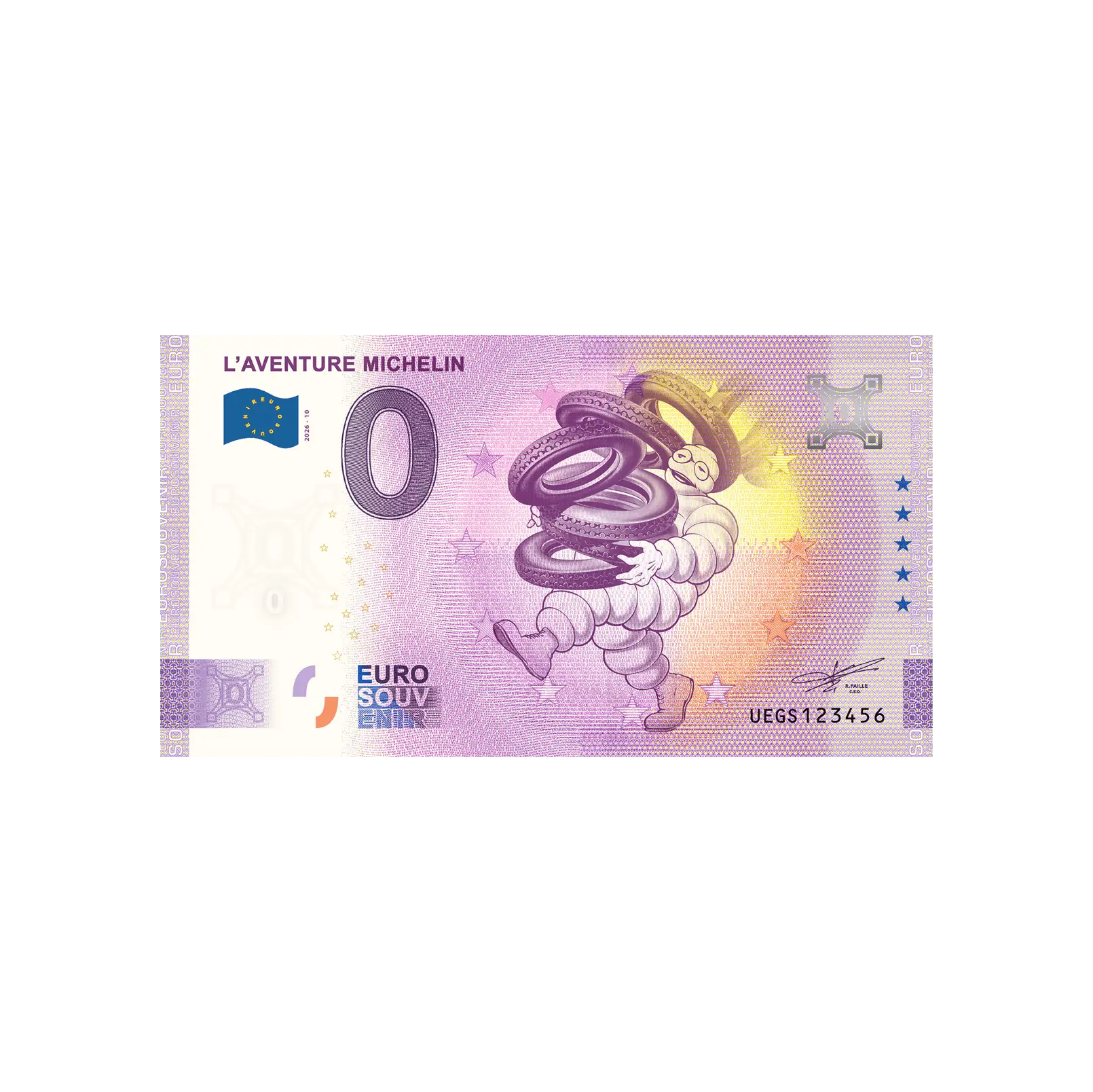 Billet souvenir Bibendum et sa pile de pneus